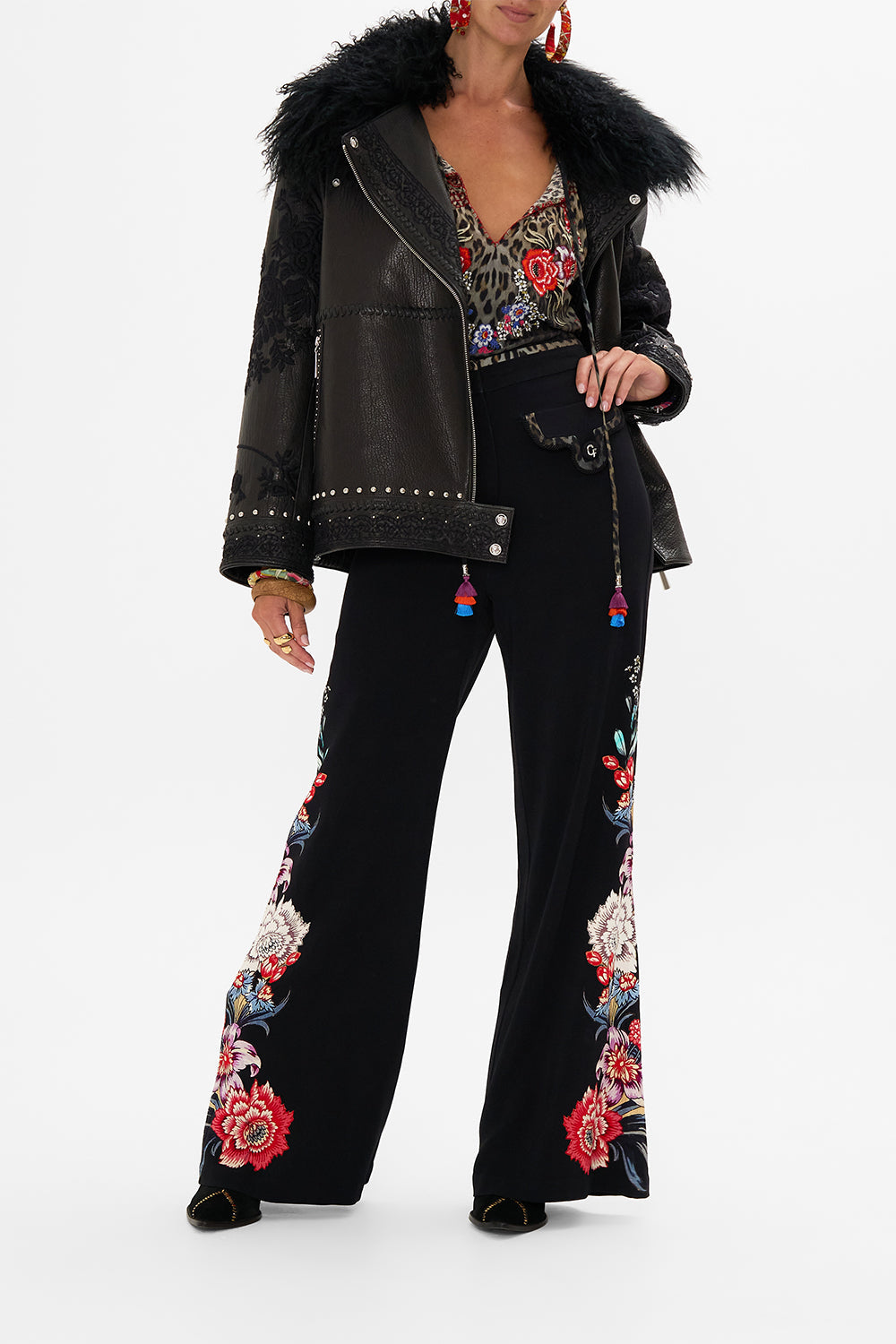 CAMILLA leather biker jacket in Volendam Dolls print