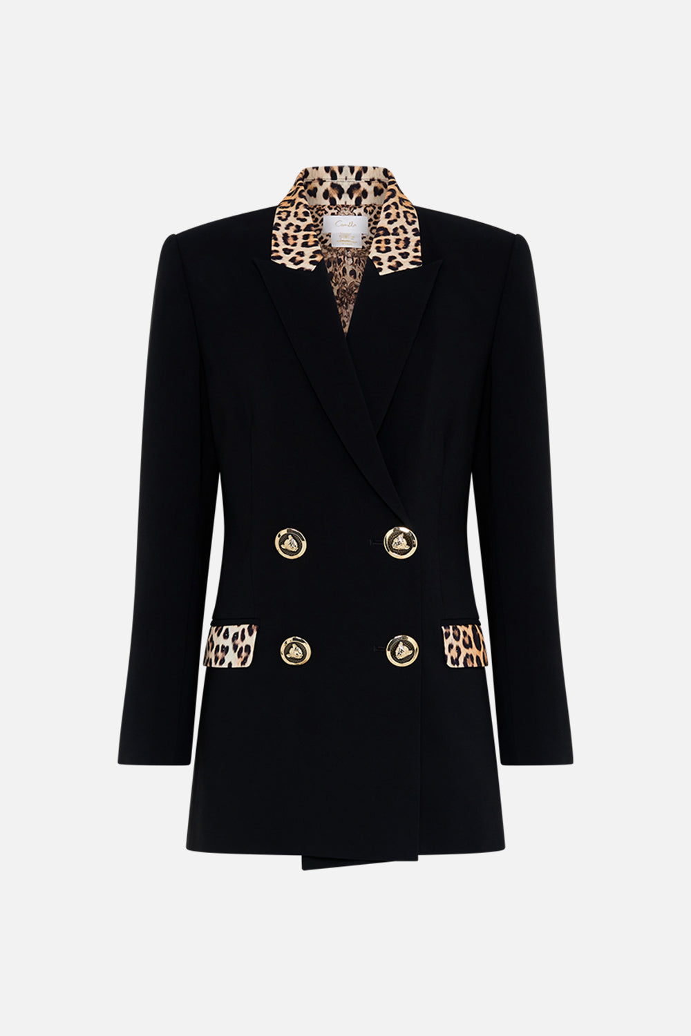 CAMILLA tailored double breasted black jacket in Standing Ovation print