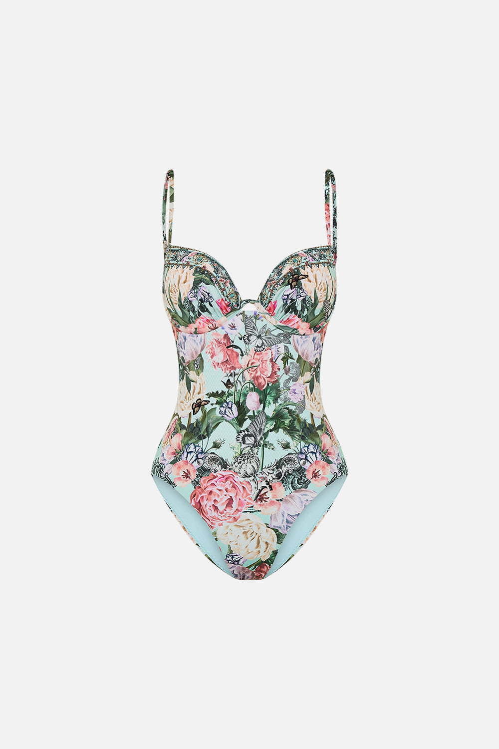 CAMILLA floral continuous wire moulded bra one piece in Petal Promise Land
