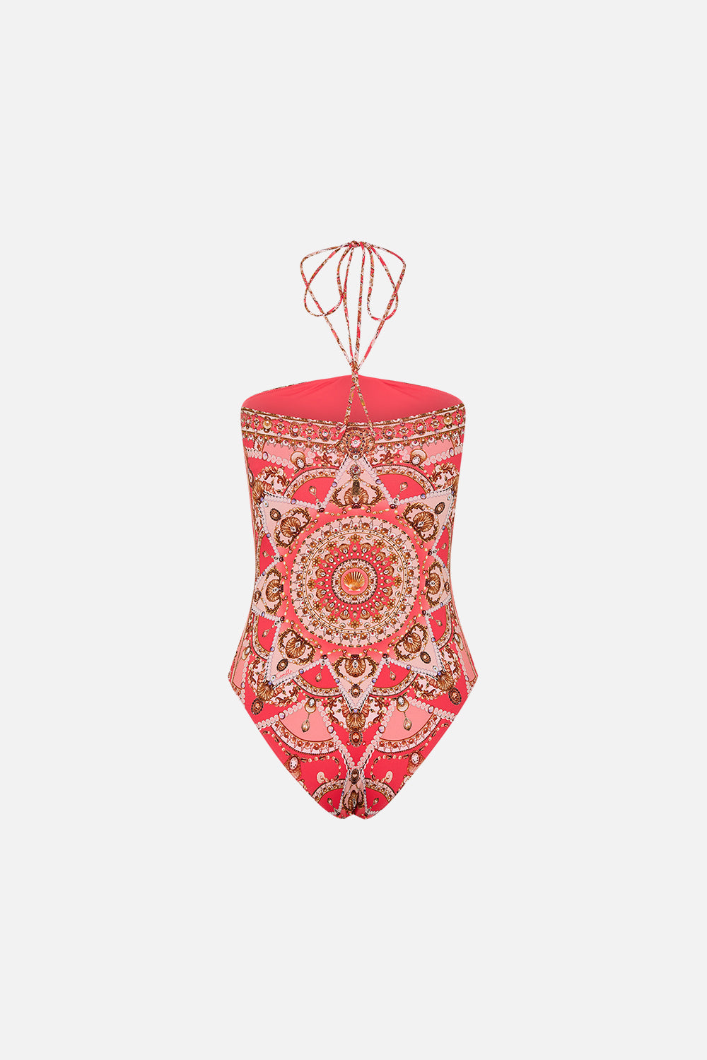 CAMILLA pink bandeau one piece with halter tie in Shell Games