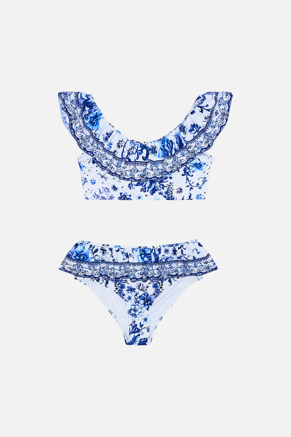 Front product view of Milla by CAMILLA kids frill bikini in Glaze and Graze print
