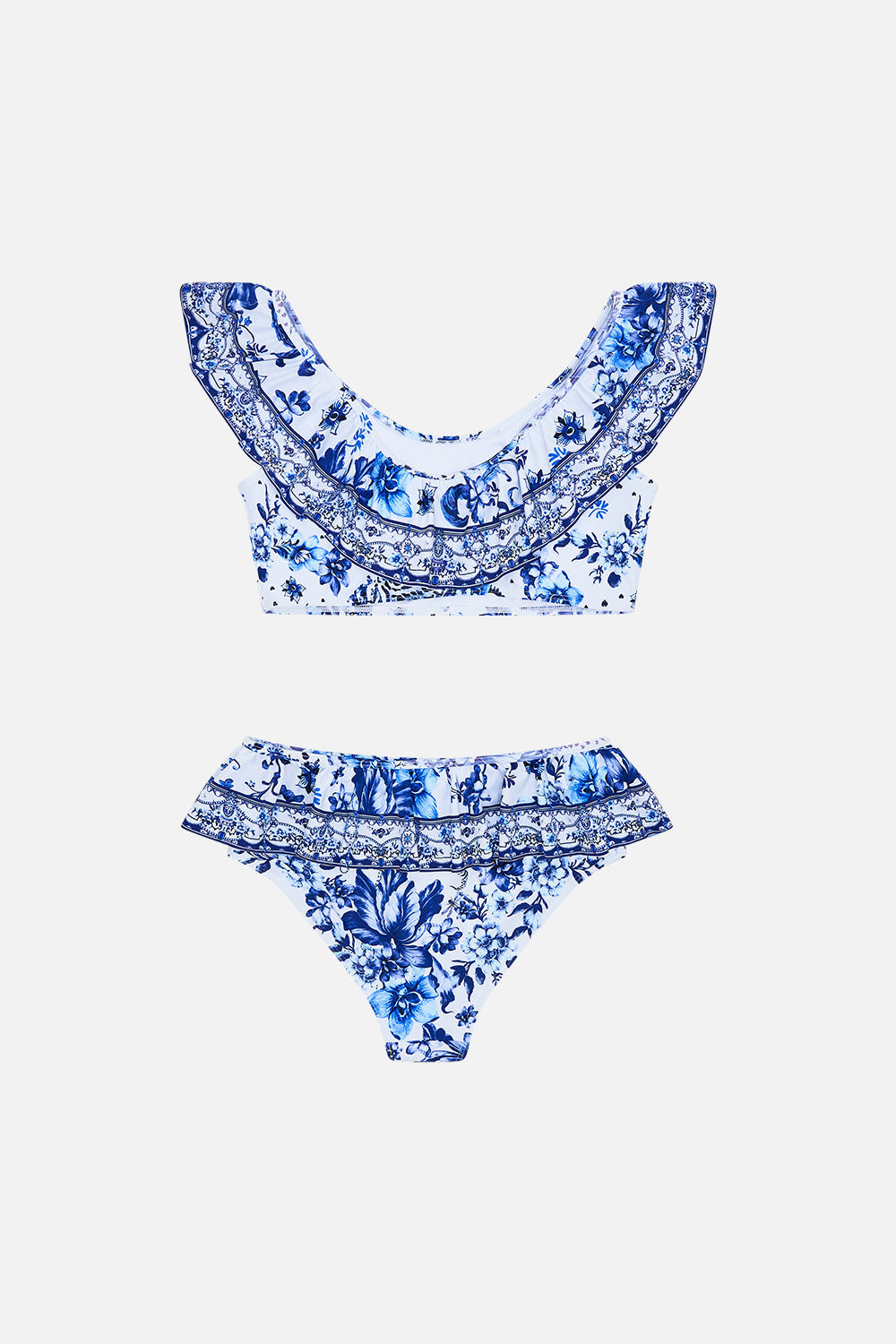 Back product view of Milla by CAMILLA kids frill bikini in Glaze and Graze print