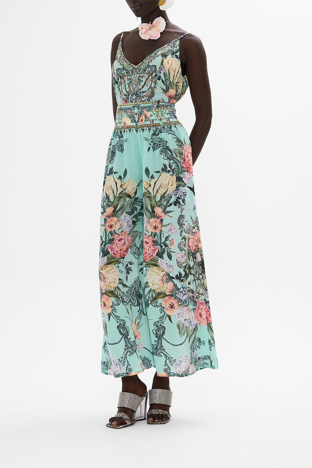 CAMILLA floral v neck silk cami in Petal Promiseland print