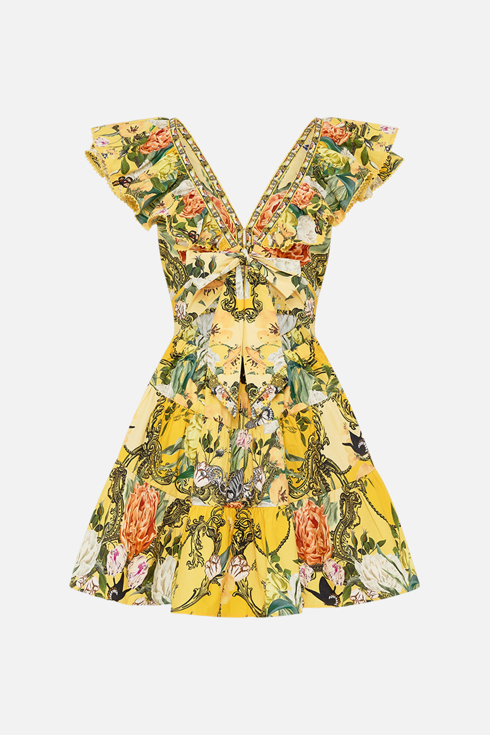 CAMILLA yellow short mini dress Paths Of Gold print 