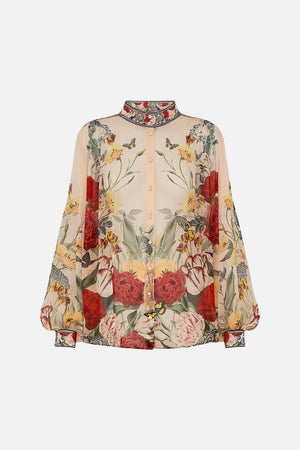 CAMILLA silk floral print blouse in Etched Into Eternity print