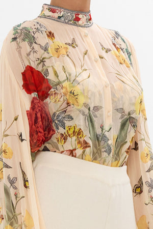 CAMILLA silk floral print blouse in Etched Into Eternity print