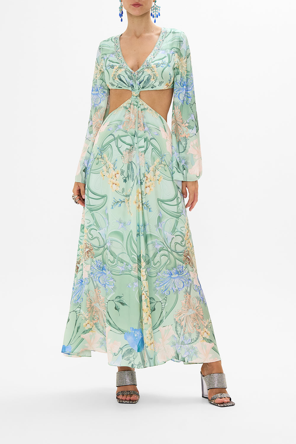 CAMILLA floral slouch shoulder bag in Stitched in Time print.