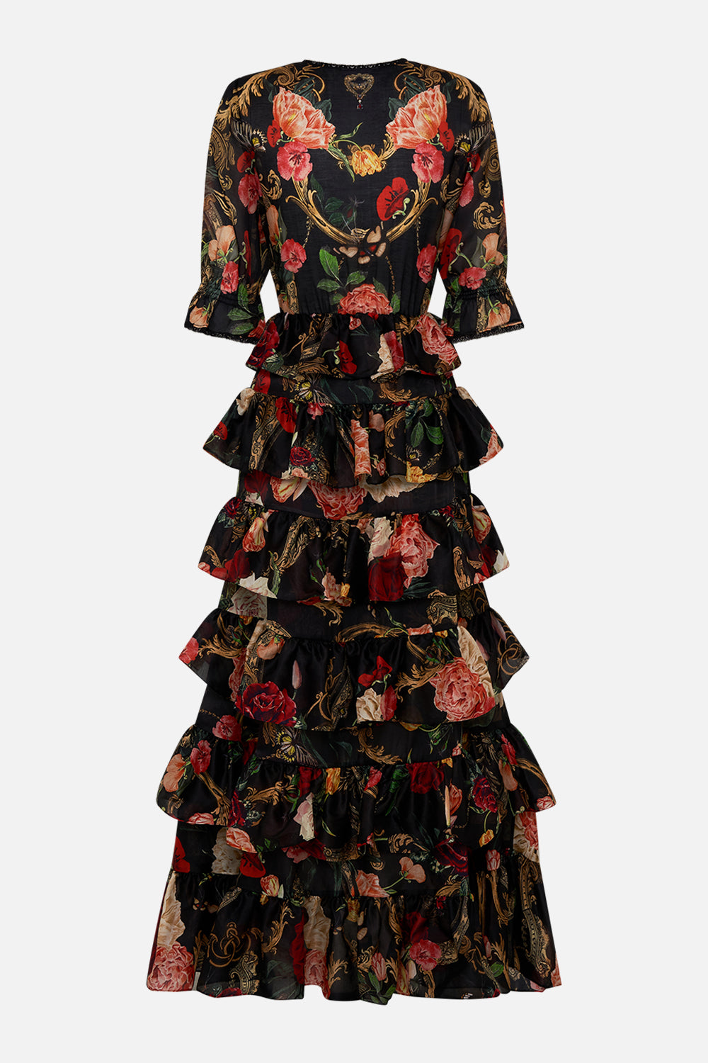 CAMILLA floral puff sleeve dress in Magic In The Manuscripts print 