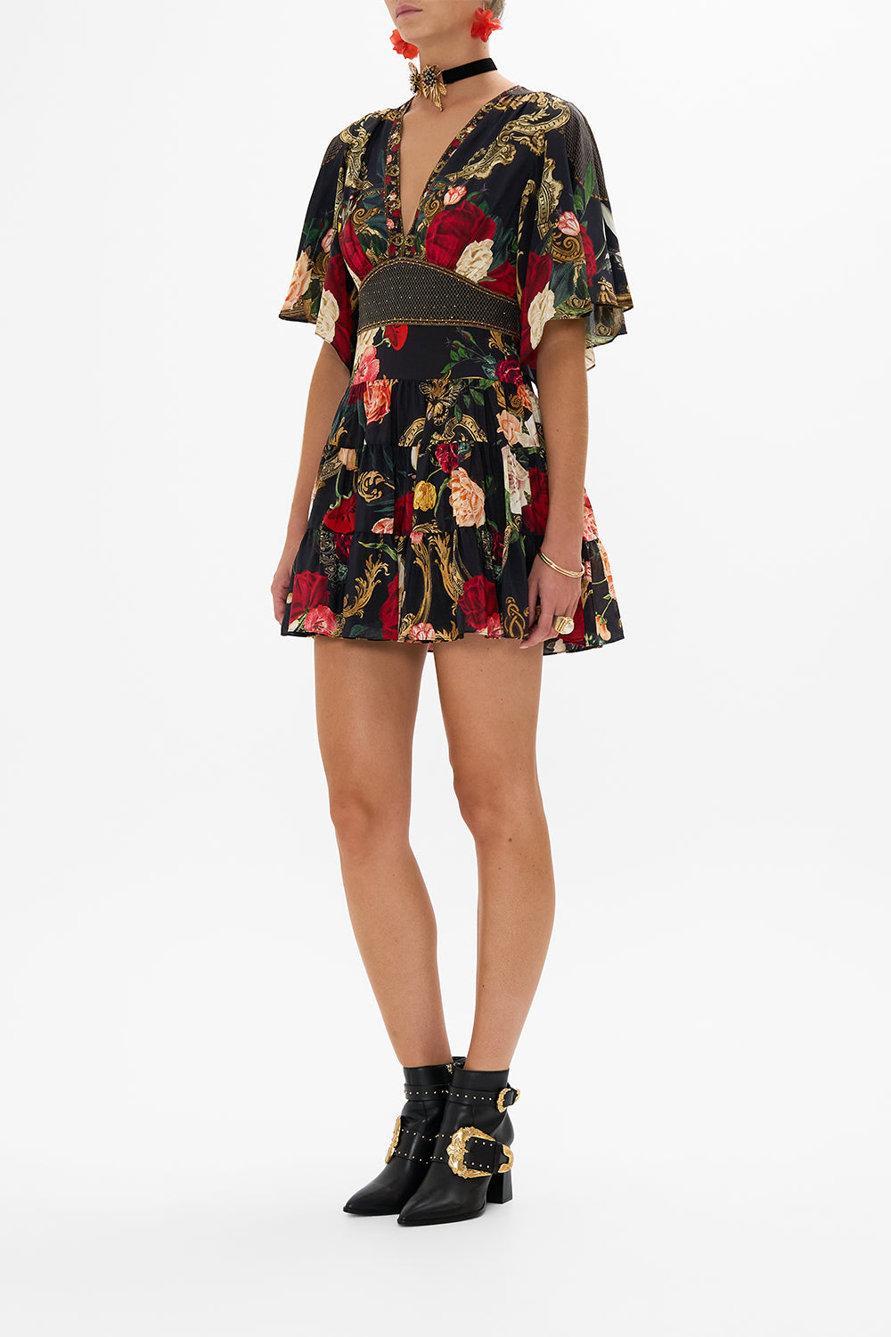 CAMILLA floral silk shrug in Stitched in Time print.