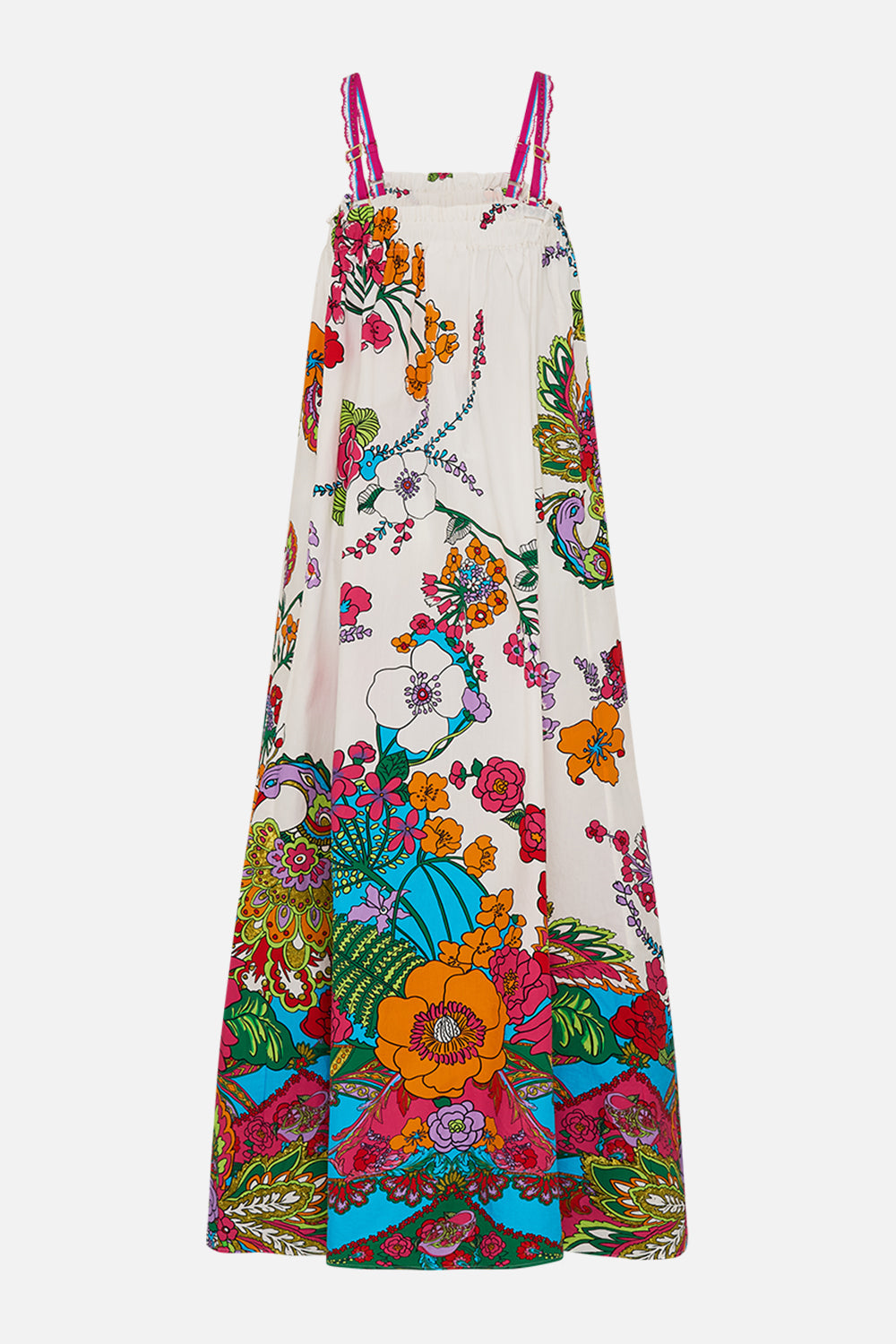 CAMILLA retro floral wide strap sun dress in Cosmic Prairie print 