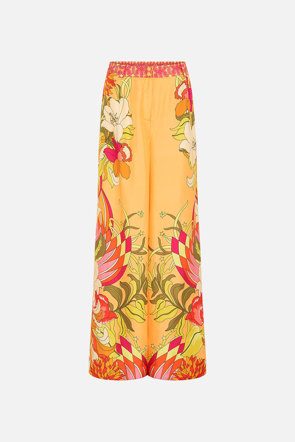 The CAMILLA HALTERNECK JUMPSUIT WITH TIE NECK COSMIC PRAIRIE in our  print.