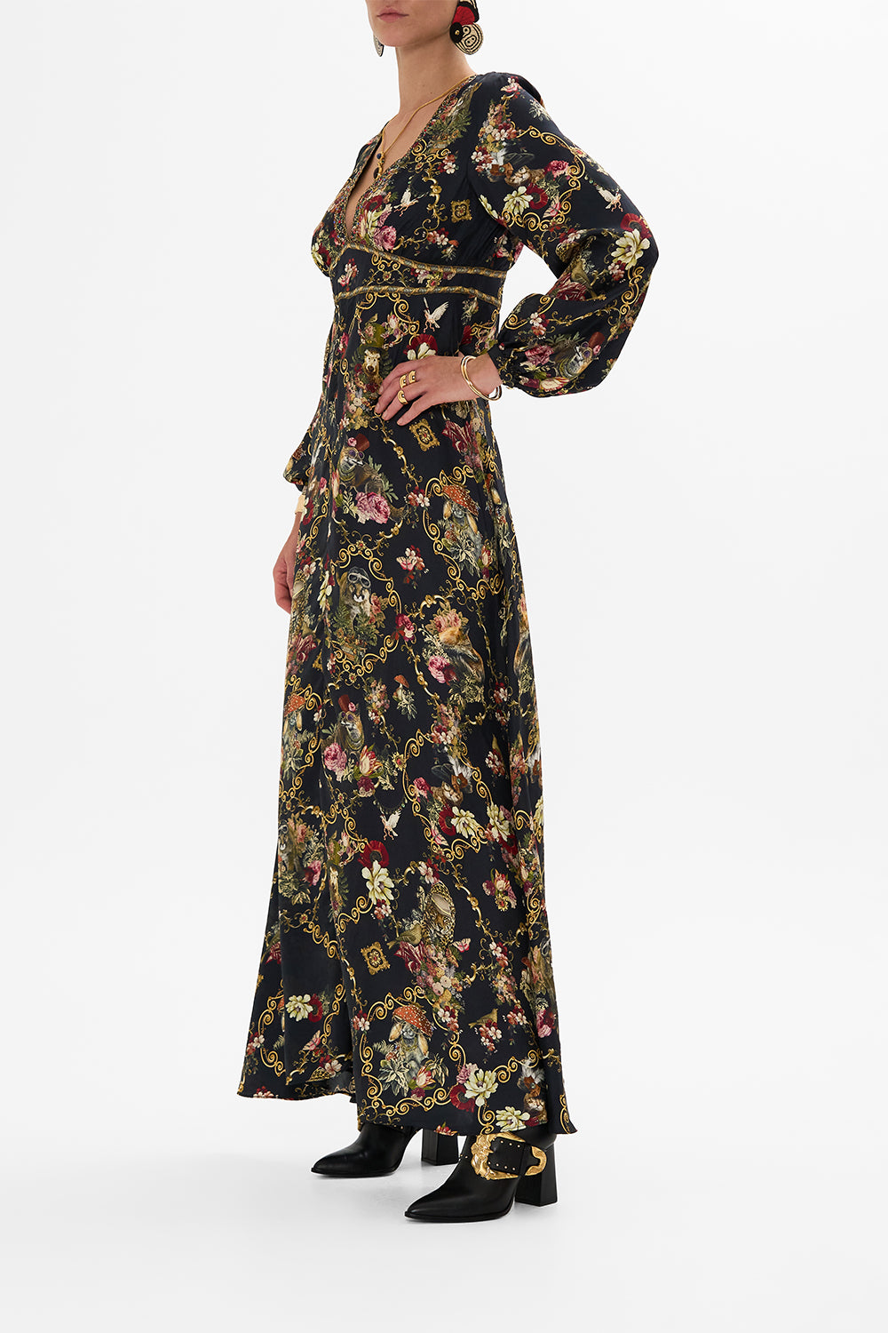 CAMILLA Black Lantern Sleeve Dress in Told in the Tapestry print