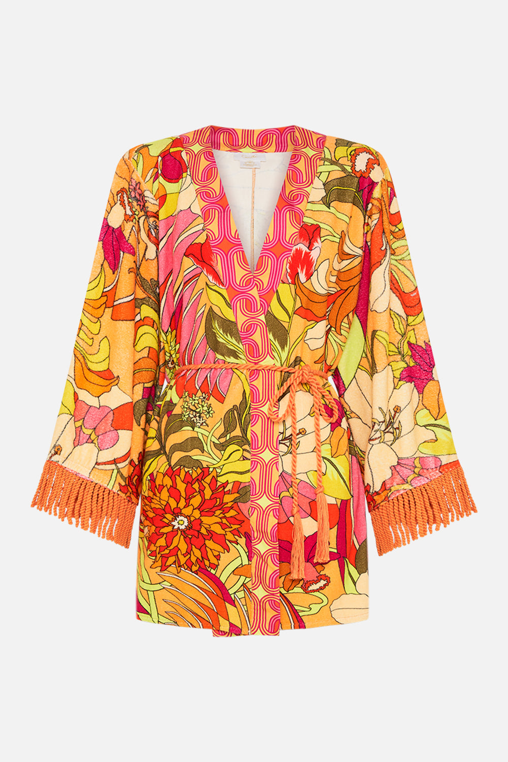 CAMILLA Floral Short Kimono Wrap in The Flower Child Society print