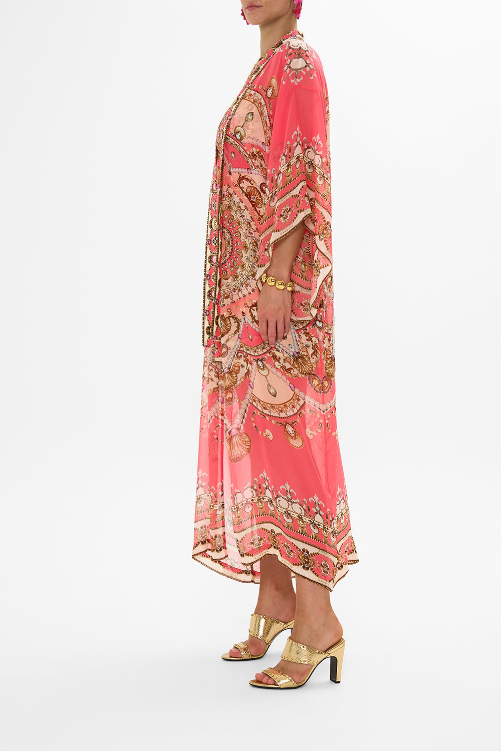 CAMILLA Pink Kimono Layer with Collar in Shell Games