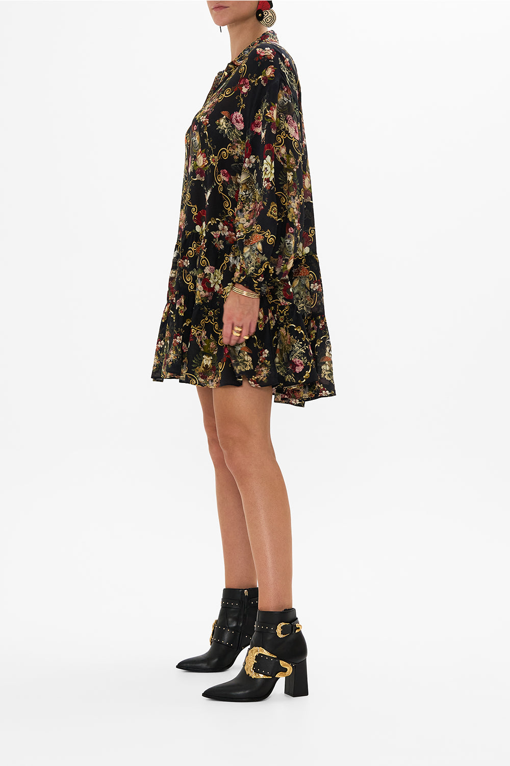 CAMILLA Black Tiered Shirt Dress in Told in the Tapestry