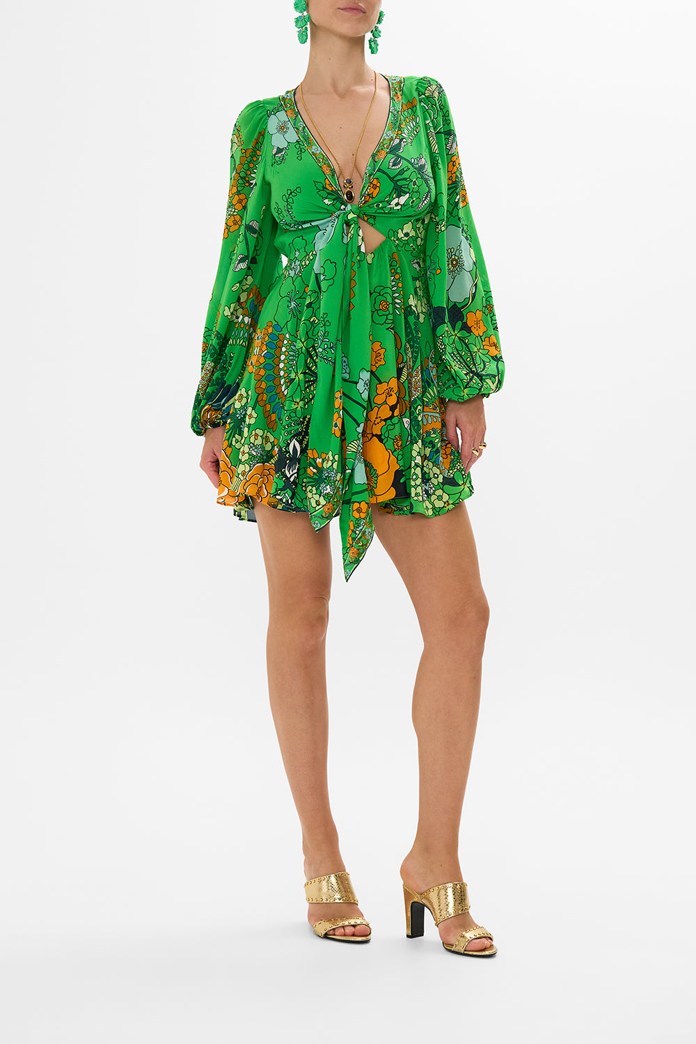 CAMILLA short wrap tie dress in  Good Vibrations print. 