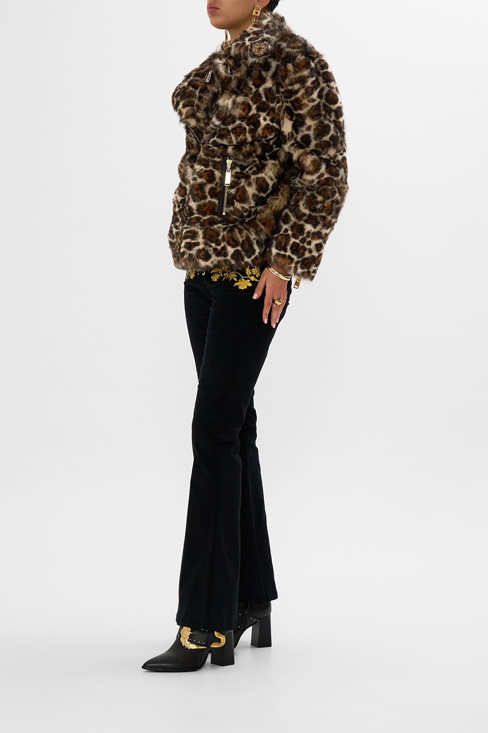 CAMILLA Leopard Oversized Fur Biker Jacket in Born in Bruges