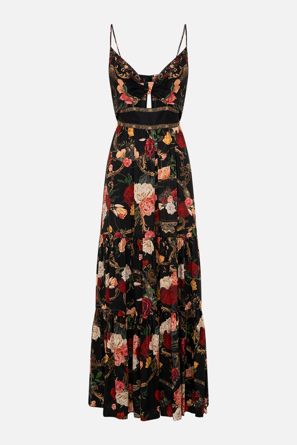 CAMILLA black floral print silk maxi dress in Magic In The Manuscripts print