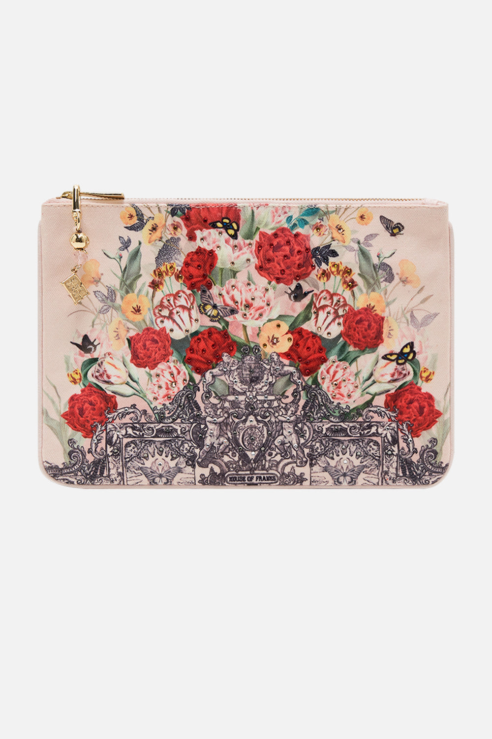 CAMILLA floral print clutch bag in Etched Into Eternity print