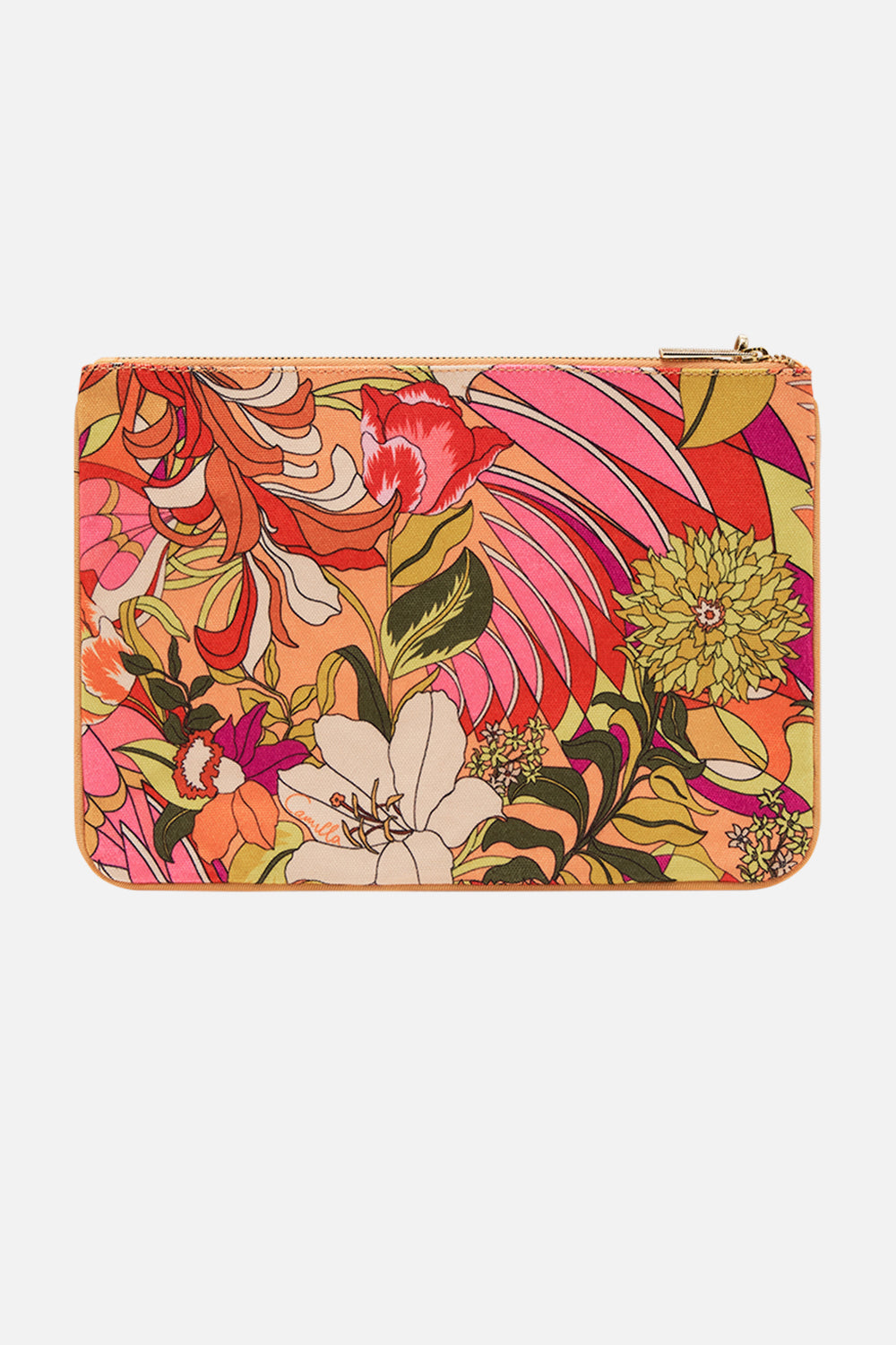 CAMILLA Floral Small Canvas Clutch in The Flower Child Society print
