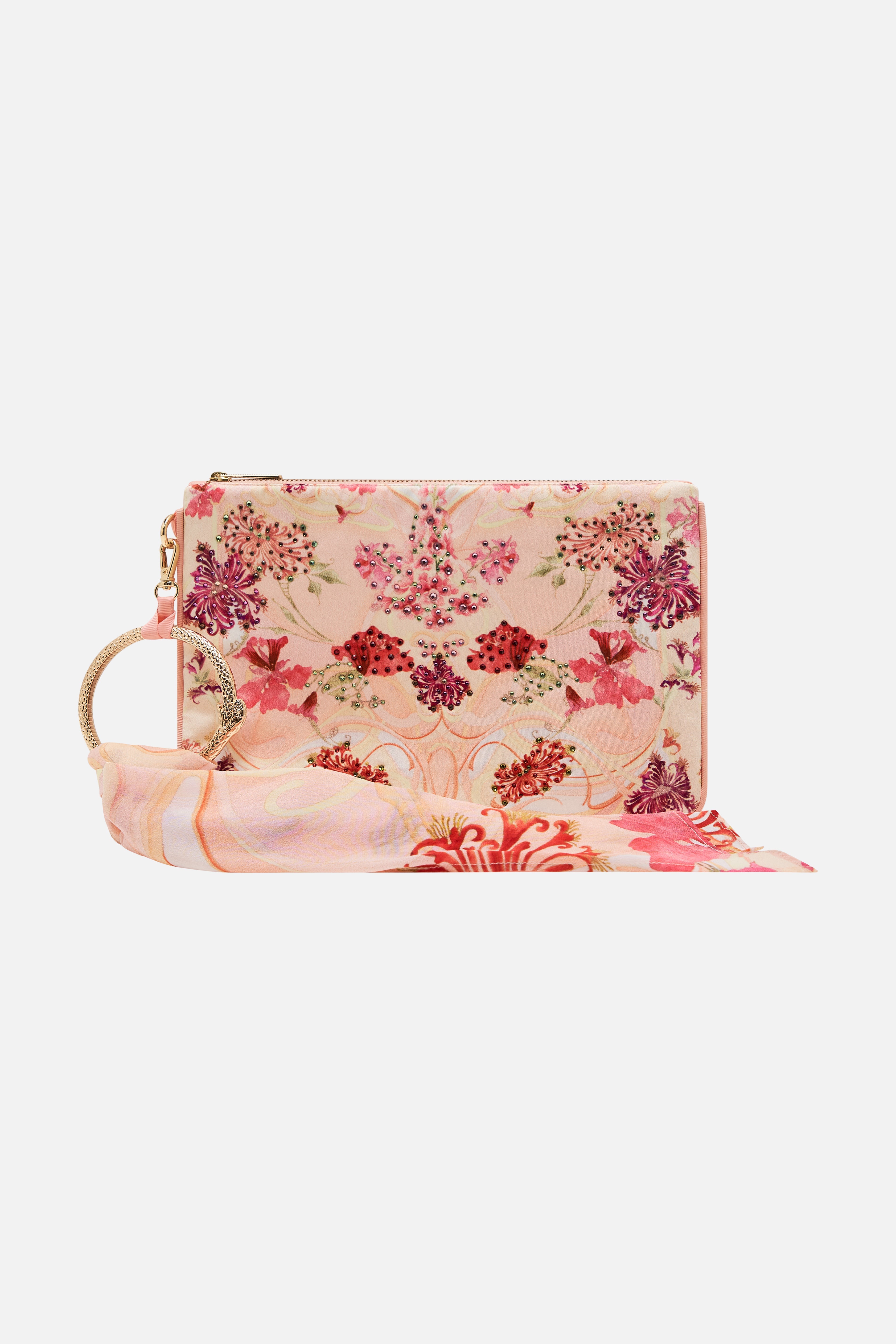 RING SCARF CLUTCH BLOSSOMS AND BRUSHSTROKES