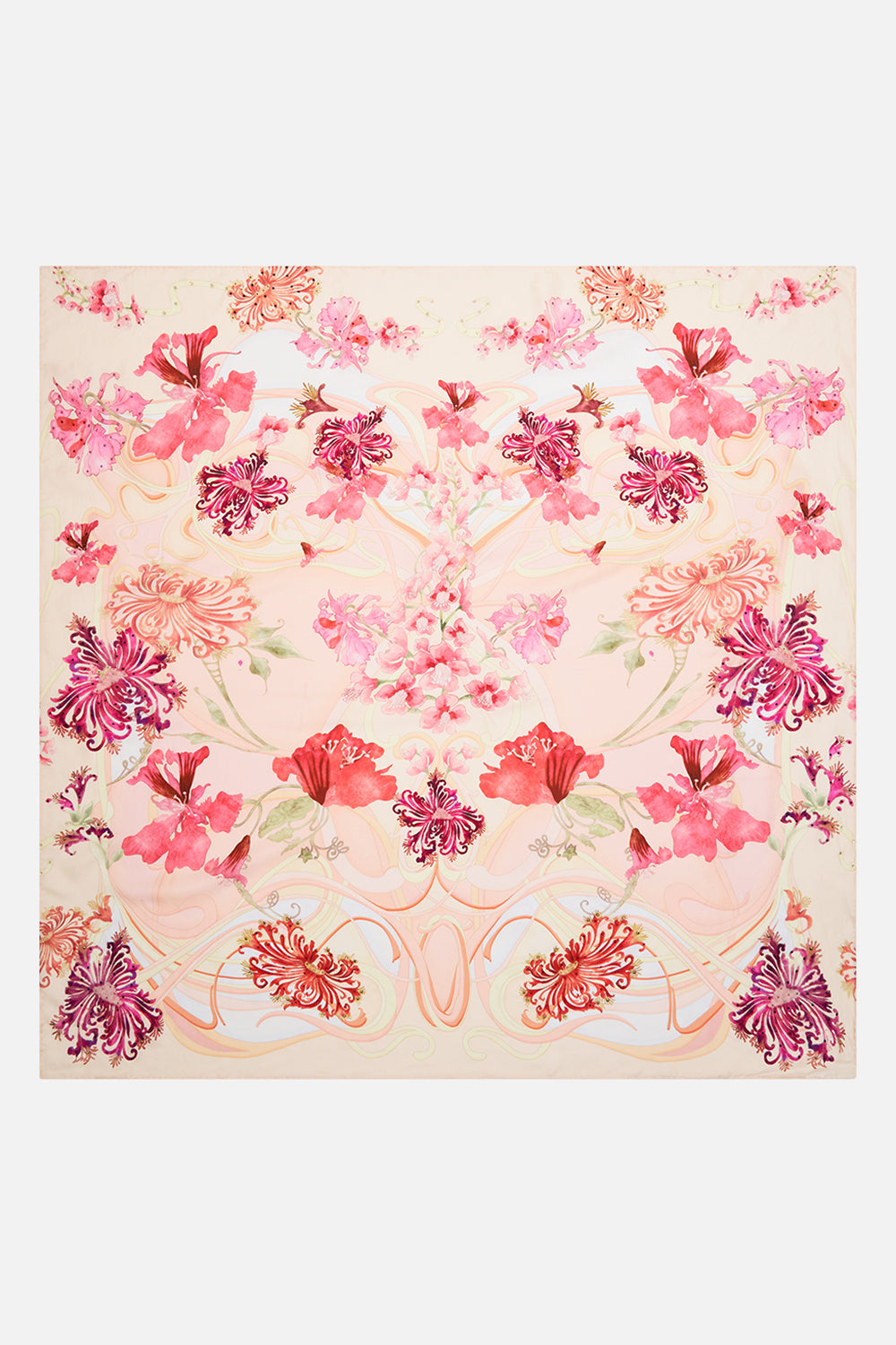 LARGE SQUARE SCARF BLOSSOMS AND BRUSHSTROKES