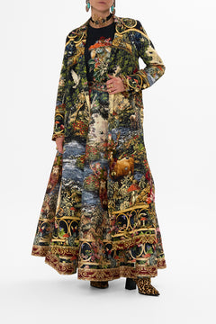 CAMILLA Floral Coat with Wide Cuffs and Short Side Splits in Tapestry Totems