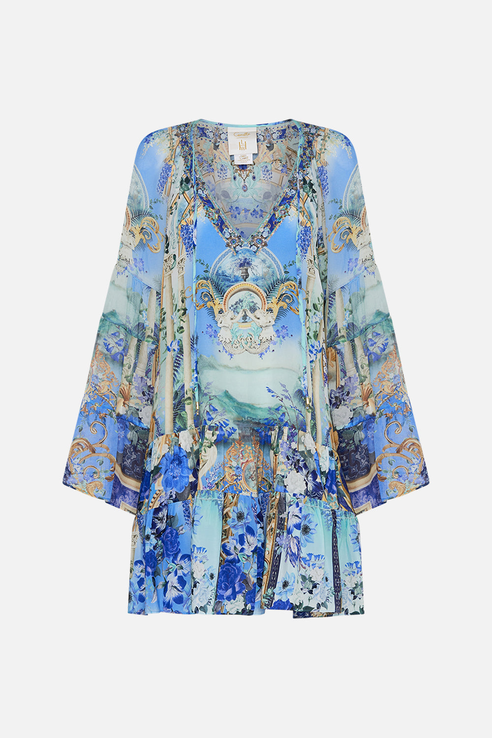 CAMILLA gathered panel dress in a Views of Vesuvius print