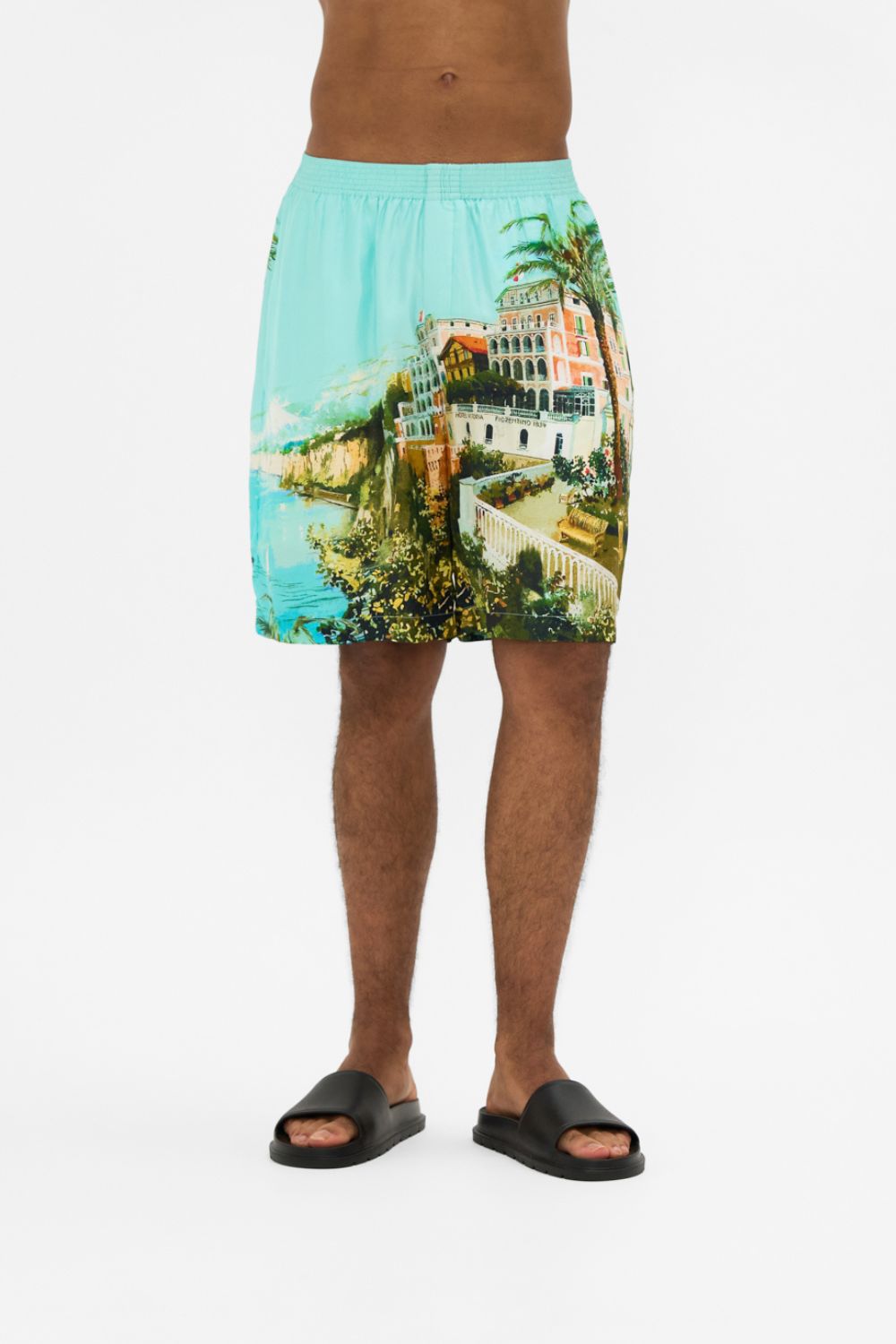 The CAMILLA SHORT BIAS SLIP SKY CHEETAH in our  print.