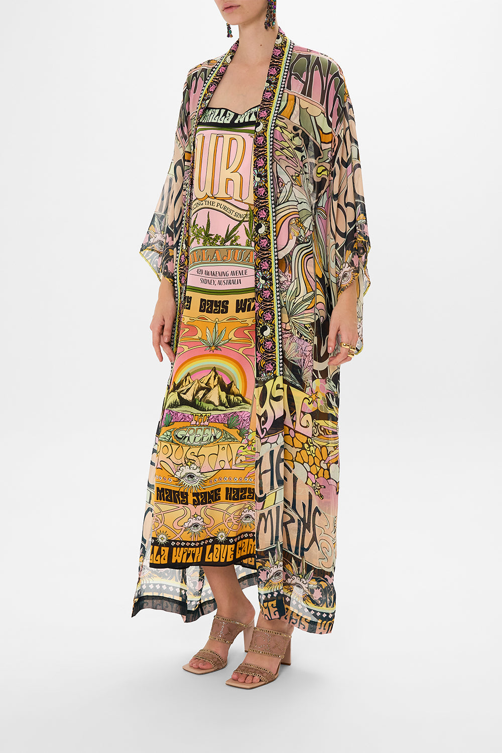 CAMILLA silk kimono in Day Trippin print