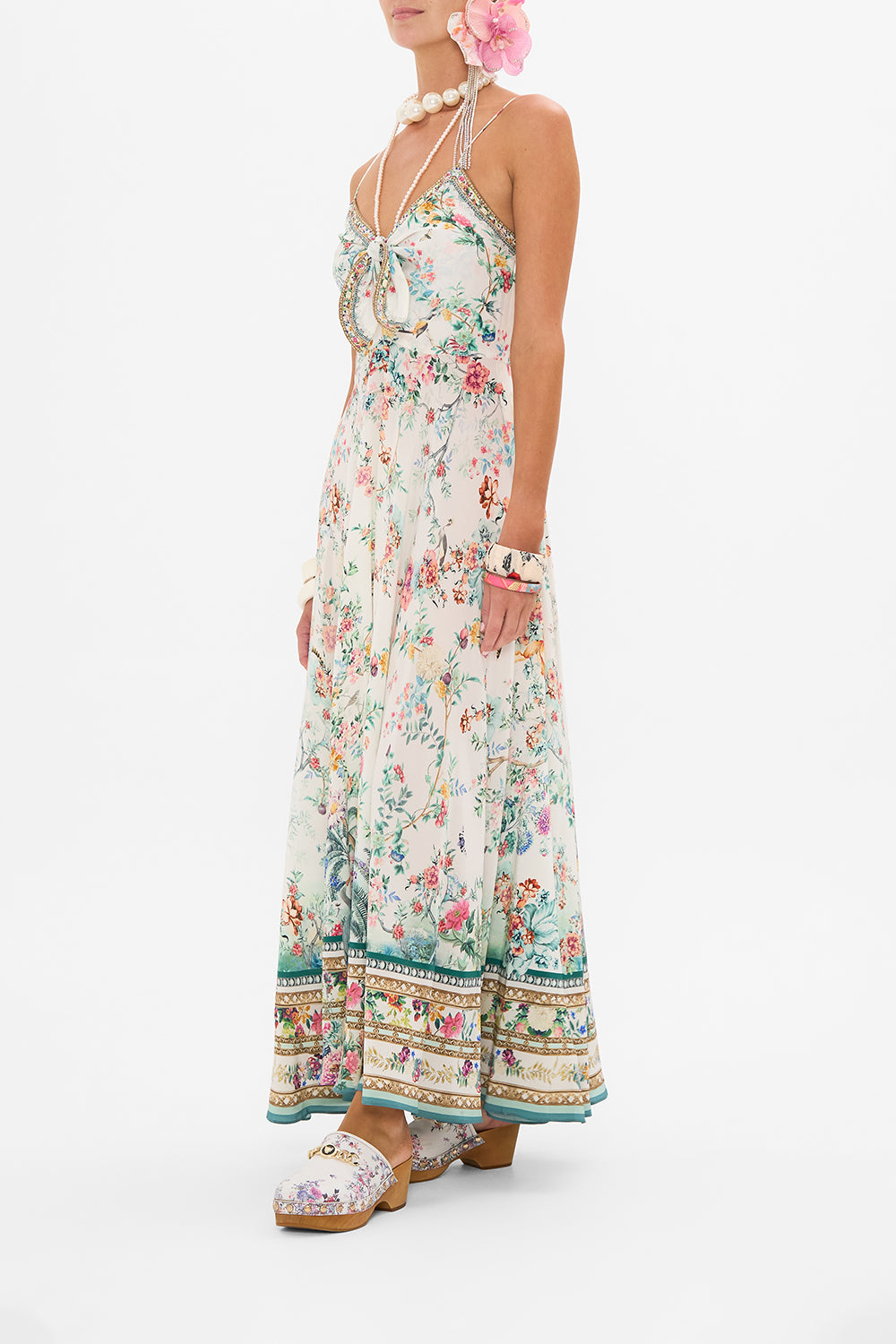 CAMILLA tie front maxi dress in Pluems and Parterres print