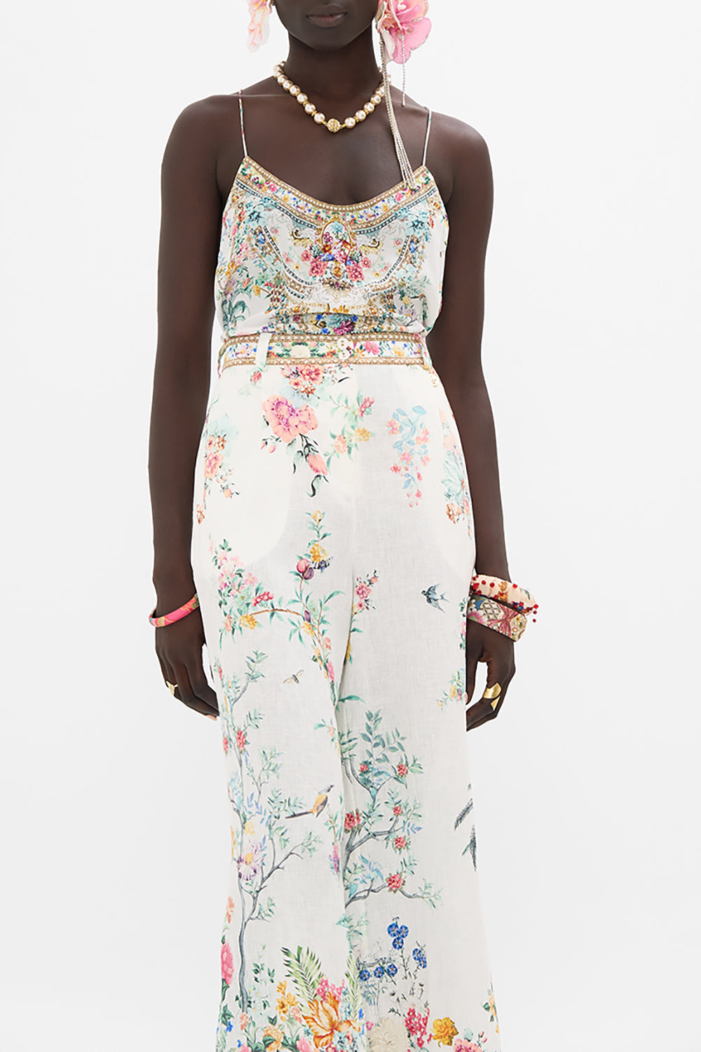 CAMILLA silk top in Plumes and Parterres print