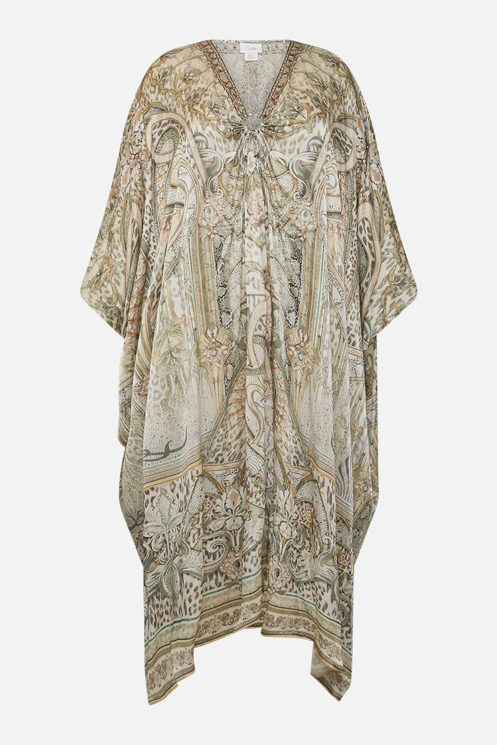 CAMILLA silk kaftan in Ivory Tower Tales print