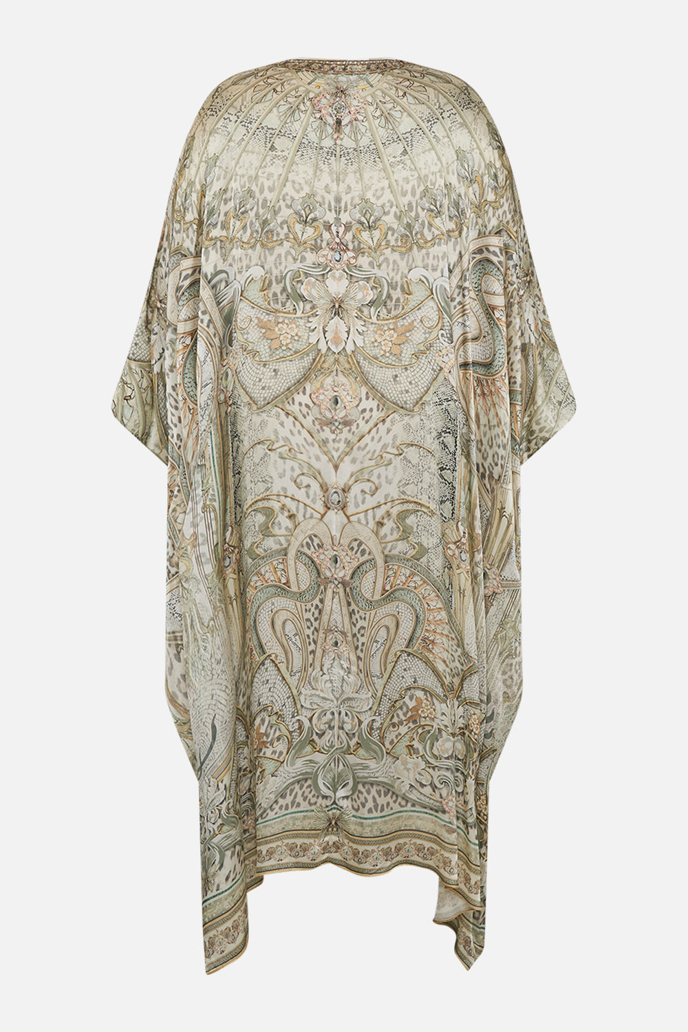 CAMILLA silk kaftan in Ivory Tower Tales print