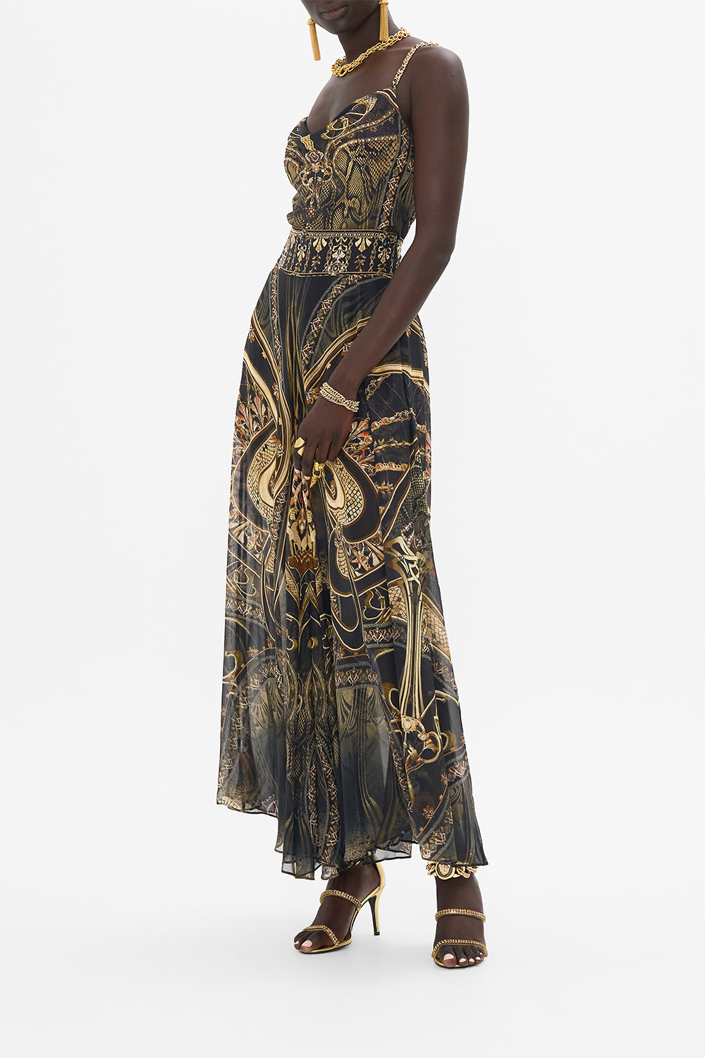 CAMILLA silk pants in Nouveau Noir print