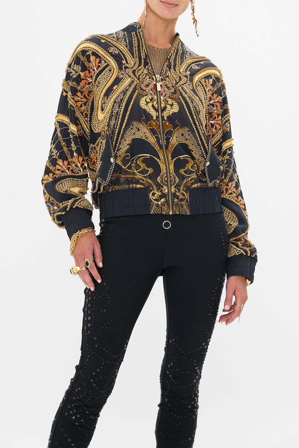 CAMILLA  designer bomber jacket in Nouveau Noir print