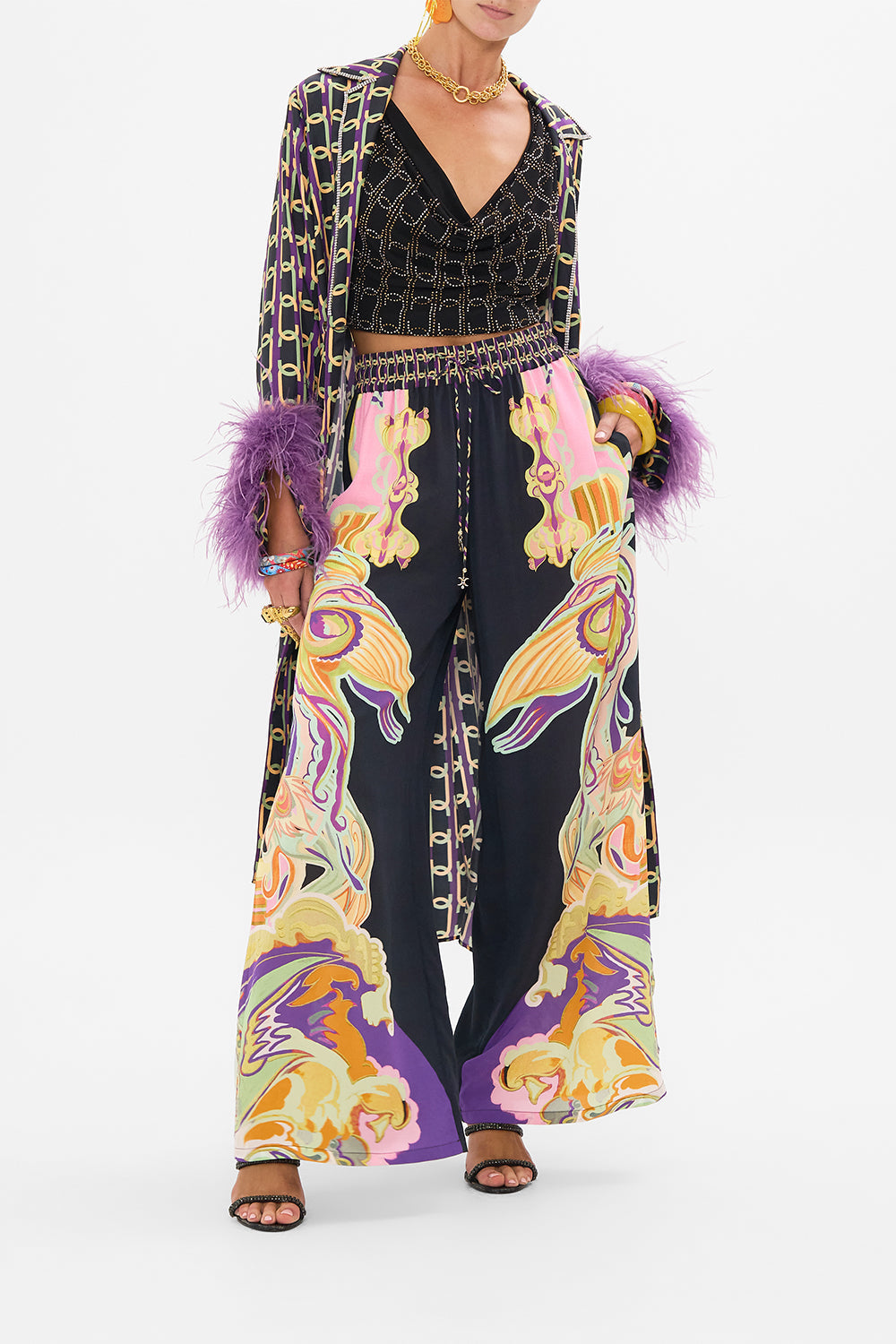 The CAMILLA JERSEY TANK DRESS - HOTFIX NOUVEAU NOIR in our  print.