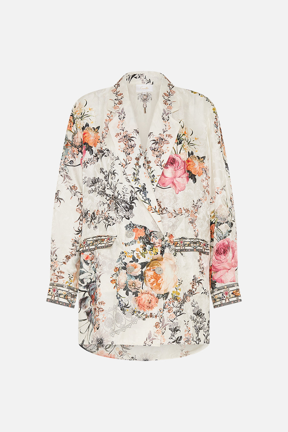 CAMILLA white silk blazer in De Haar Memoirs print