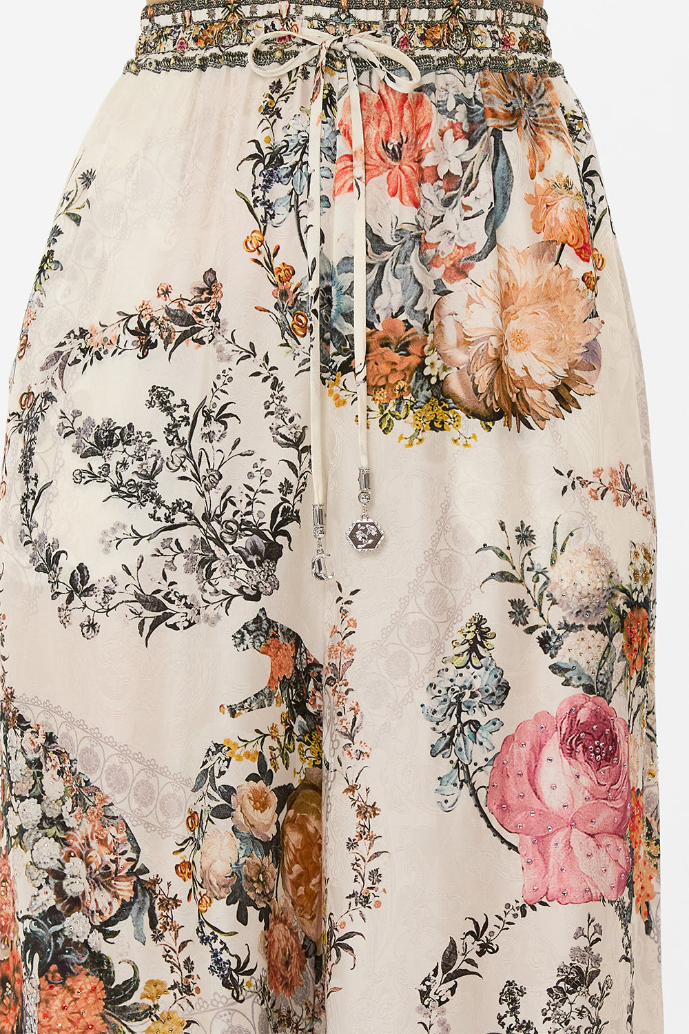 CAMILLA white silk pants in De Haar Memoirs print