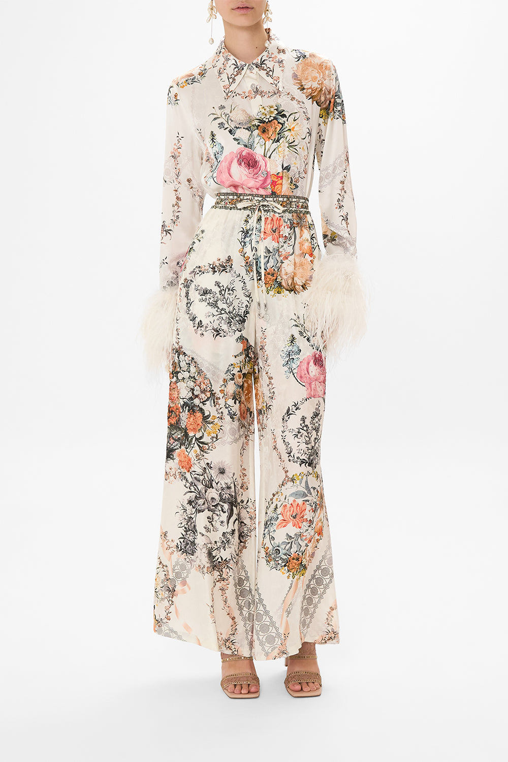 CAMILLA  white mini dress with feathers in De Haar Memoirs print