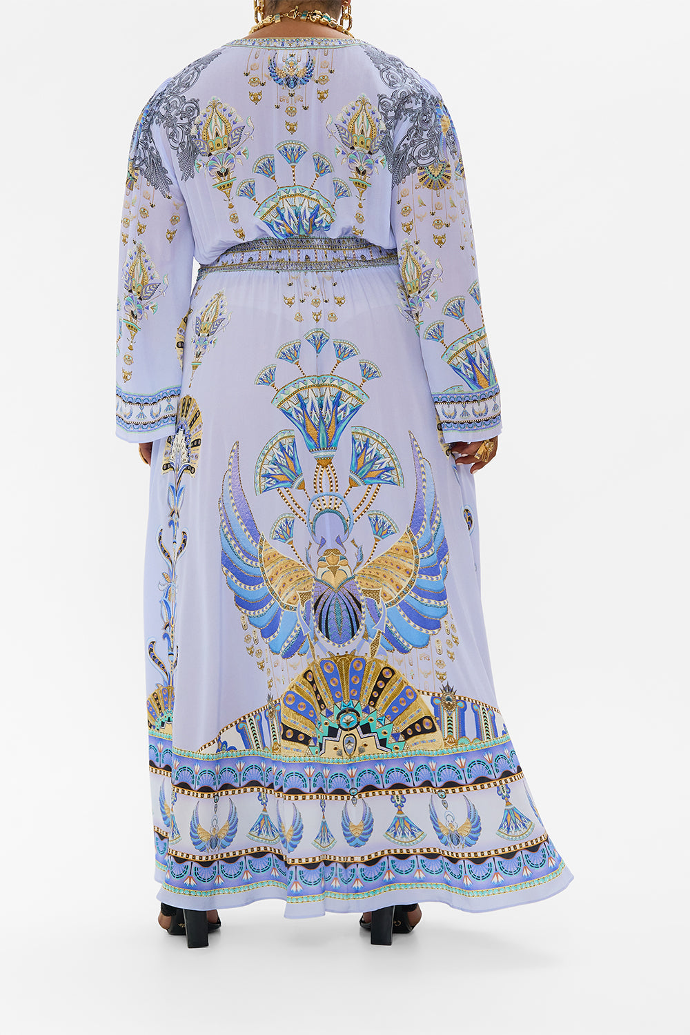 KIMONO SLEEVE DRESS WITH SHIRRING DETAIL UNDER SCARAB SKIES