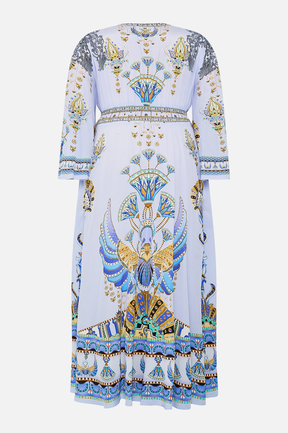 KIMONO SLEEVE DRESS WITH SHIRRING DETAIL UNDER SCARAB SKIES