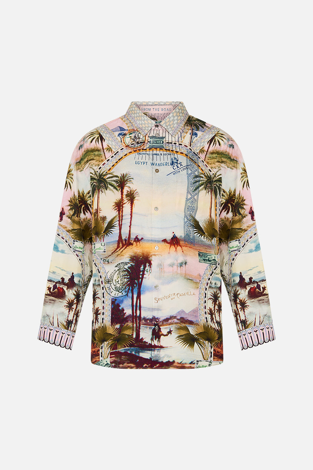 The CAMILLA SHORT SLEEVE CAMP COLLARED SHIRT SEW YESTERDAY in our  print.