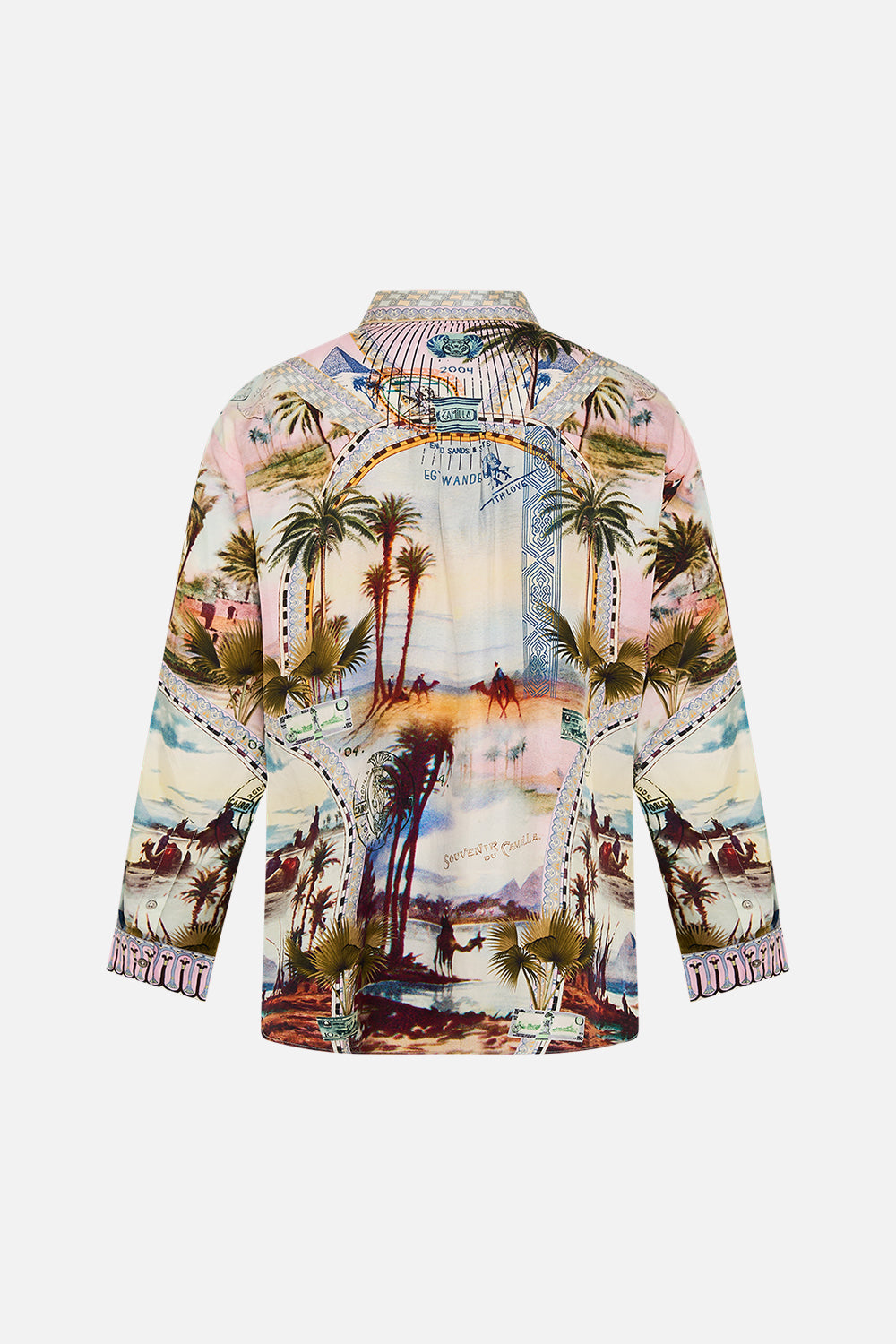 The CAMILLA SHORT SLEEVE CAMP COLLARED SHIRT SEW YESTERDAY in our  print.