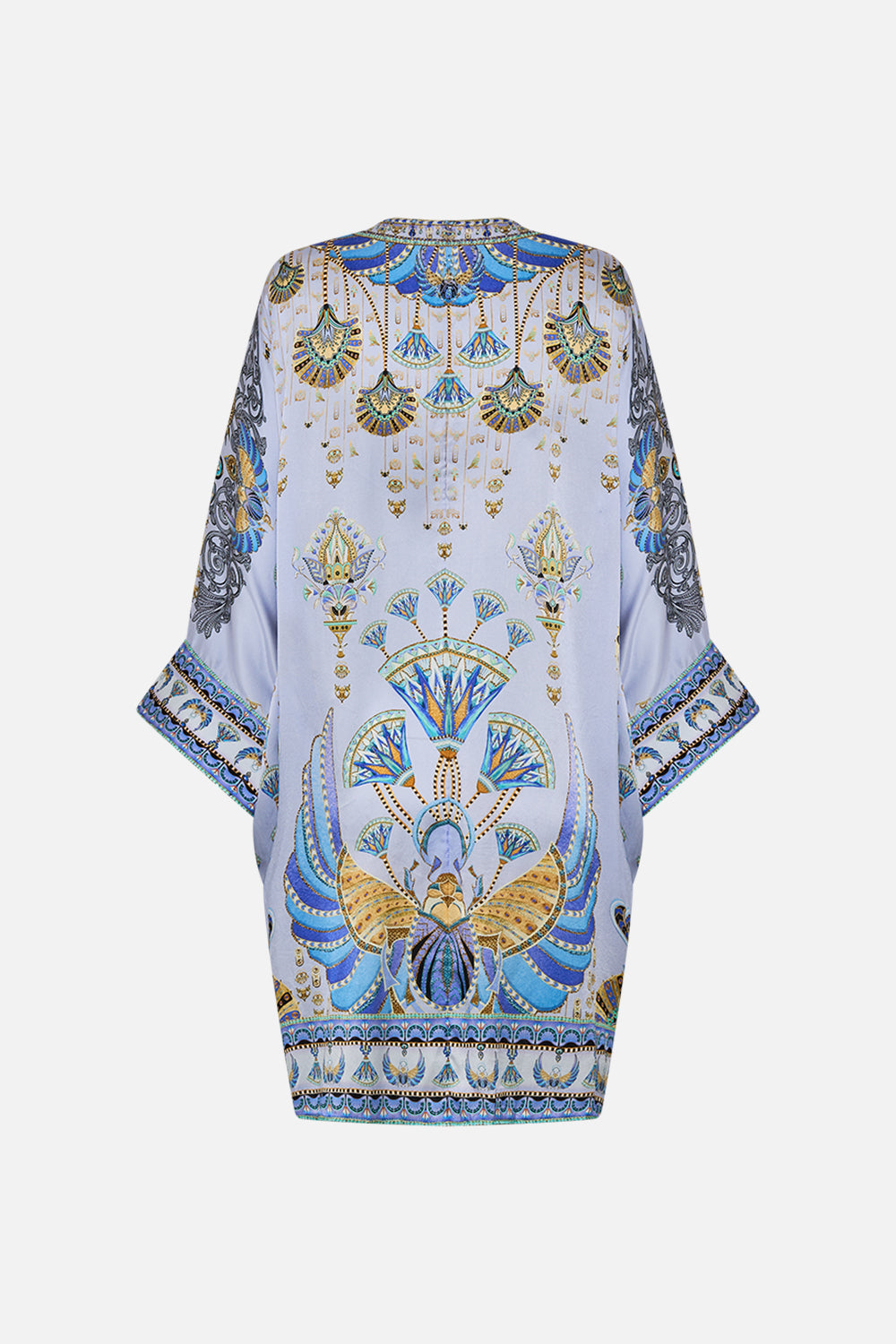CAMILLA Lilac Pierced V-Neck Short Kaftan in Under Scarab Skies print