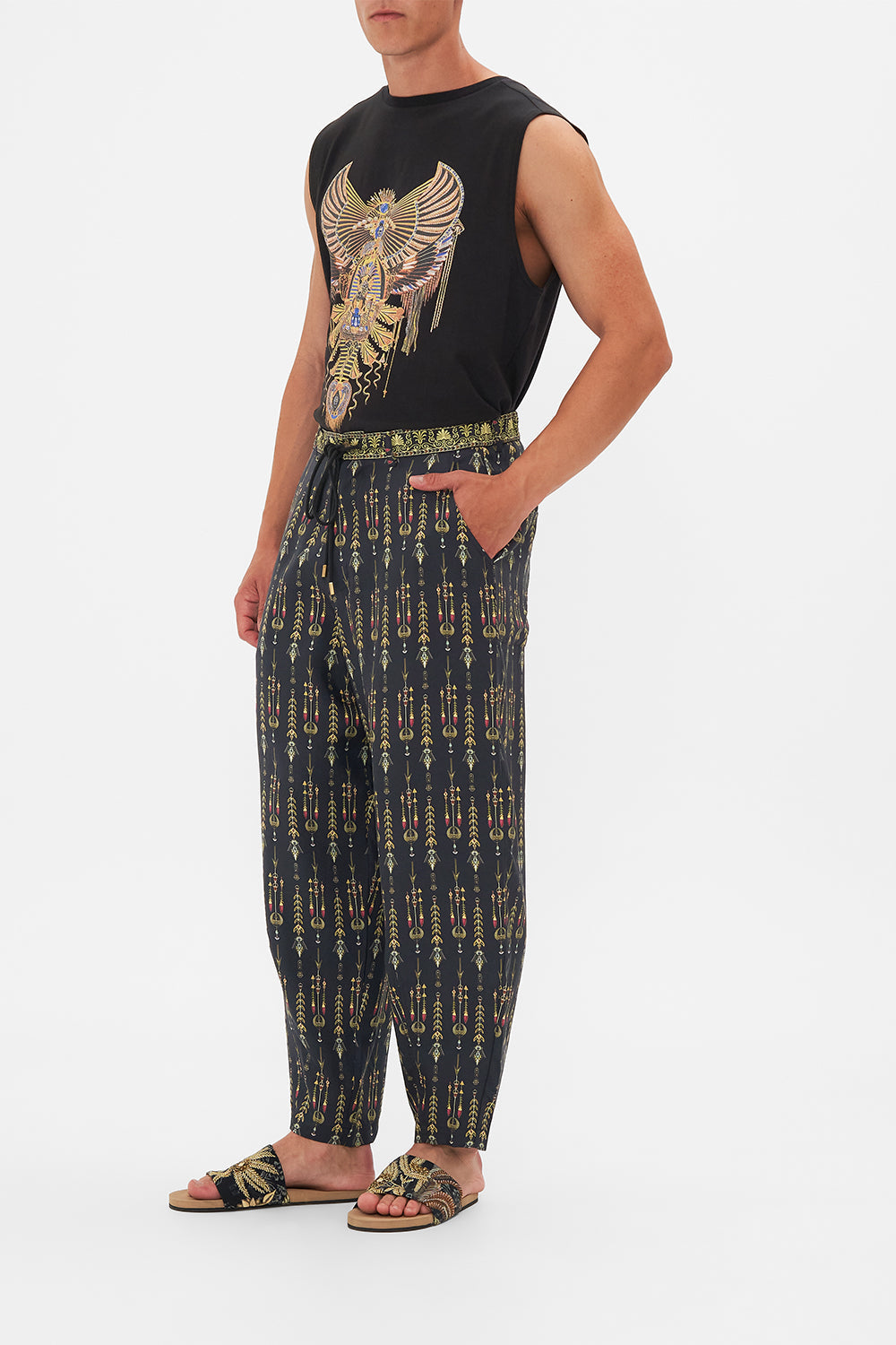 Hotel Franks By CAMILLA Relaxed Dropped Crotch Pant in They Called Her Nefertari print.