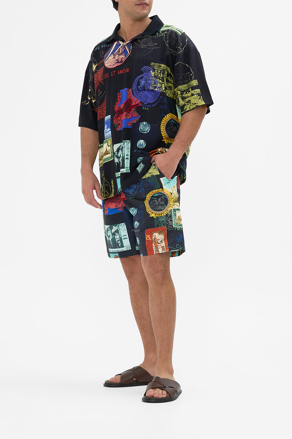 The CAMILLA MID LENGTH BOARDSHORT IMMORTAL INK in our  print.