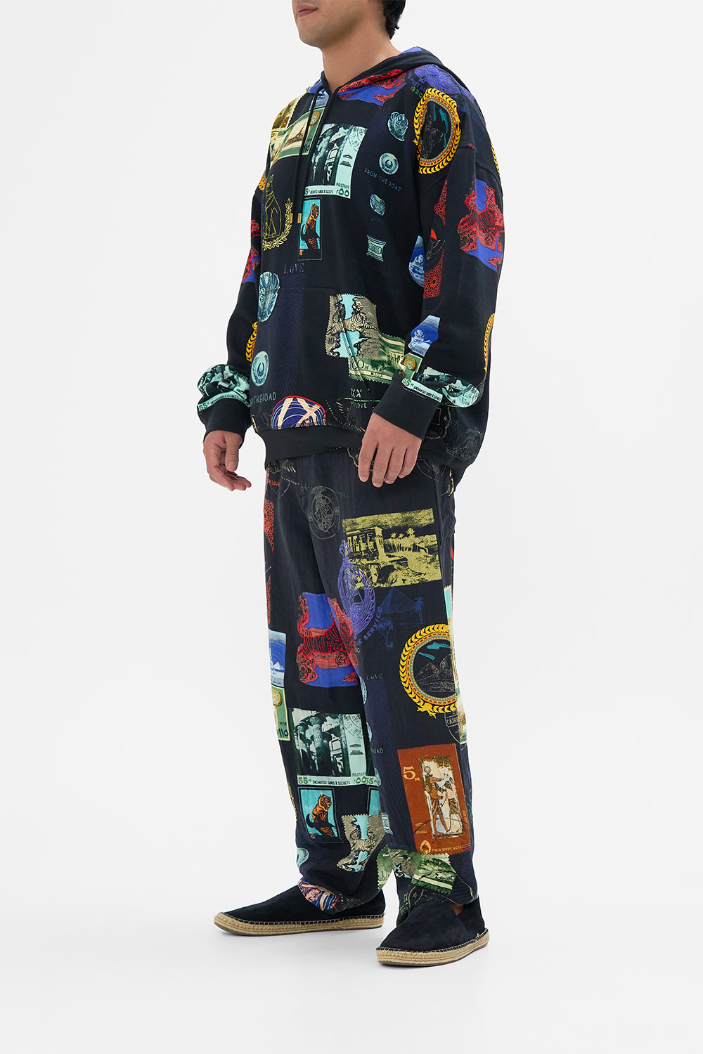Hotel Franks By CAMILLA black oversized relaxed fit hoodie in Landmarks and Love Letters print 