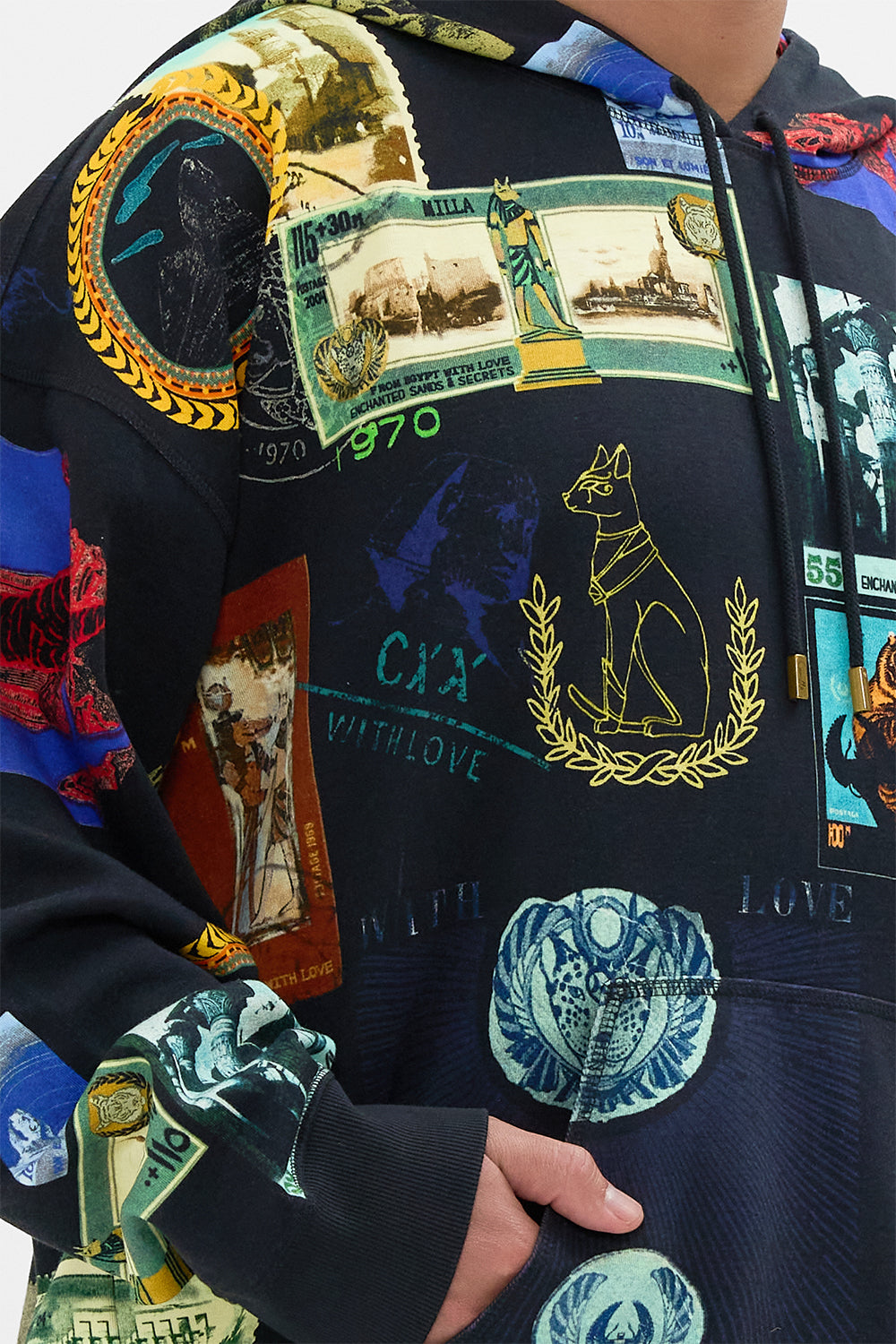 Hotel Franks By CAMILLA black oversized relaxed fit hoodie in Landmarks and Love Letters print 