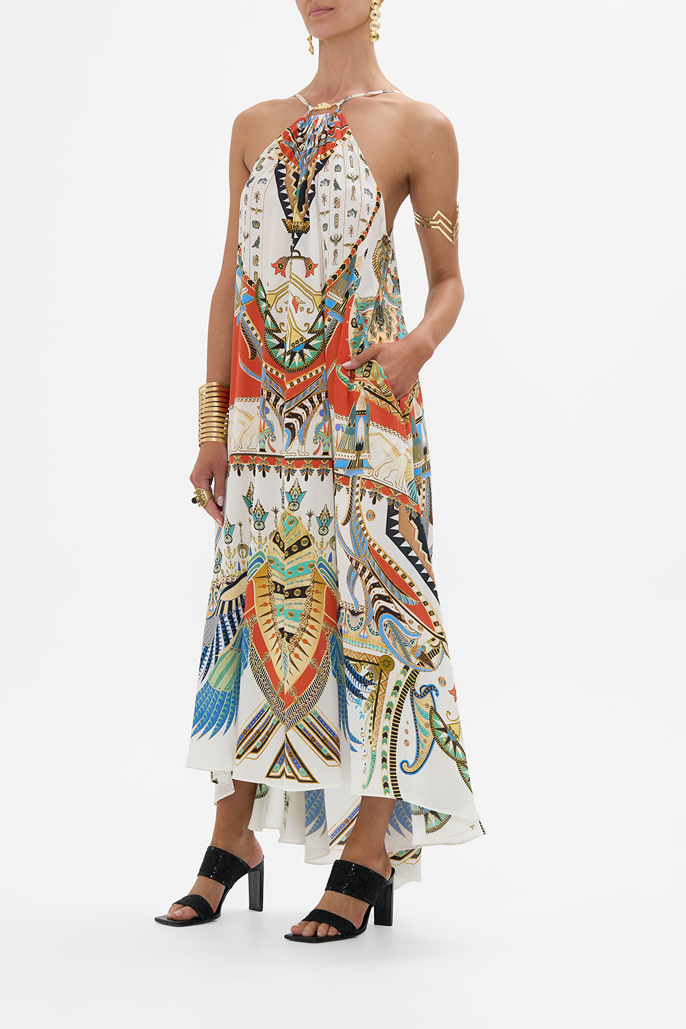 CAMILLA Gather Neck Hardware Maxi Dress in Valley Of The Queens print
